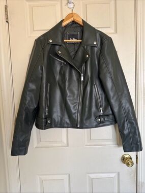 Sam Edelman Women's Leather Jacket Size XL Olive Green Faux Leather ExcellentCon